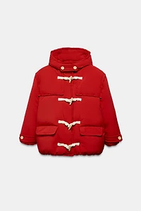 HOODIE FEATHER DOWN PUFFER COAT FIREMAN CLASP