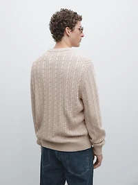 Cable-knit 100% cotton sweater with crew neck