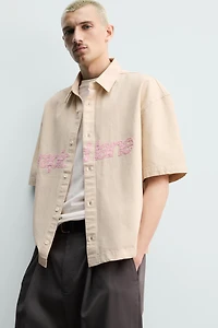 BOXY FIT OVERSHIRT WITH TEXT PATCHES