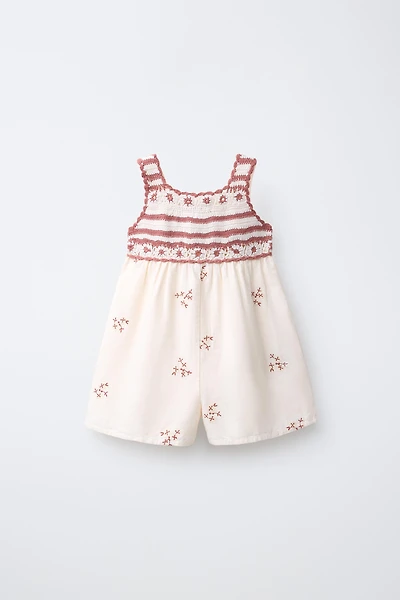 CROCHET EMBROIDERED COMBINATION SHORT JUMPSUIT