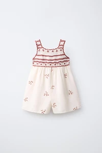 CROCHET EMBROIDERED COMBINATION SHORT JUMPSUIT