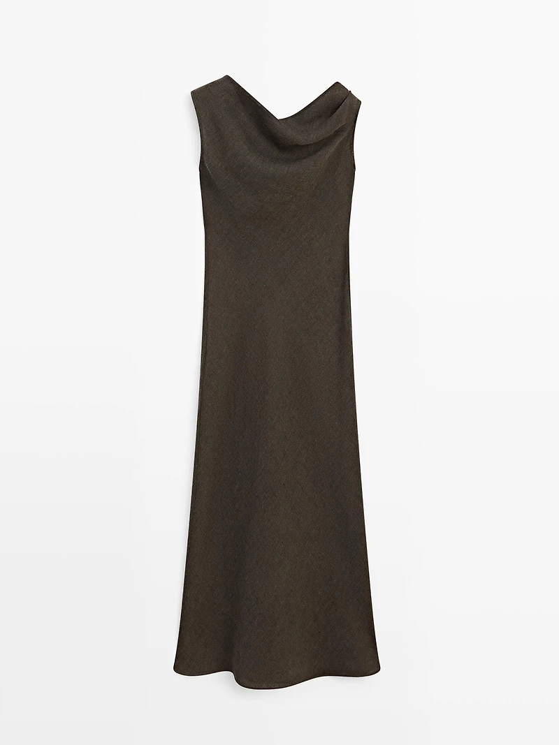100% linen midi dress with shoulder detail