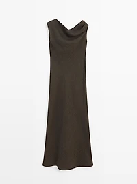 100% linen midi dress with shoulder detail