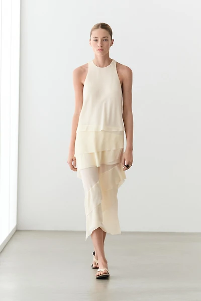 Flowing midi dress with ruffles