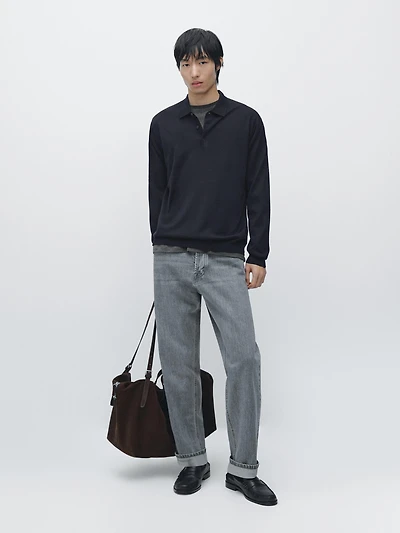 Pull en maille à col polo 100 % laine
