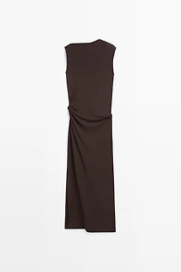 Asymmetric ruched midi dress