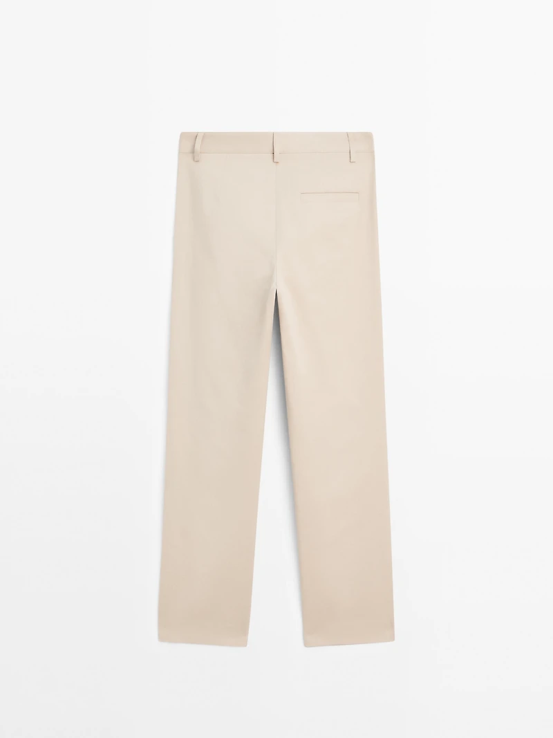 Straight-leg cotton blend trousers