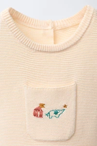 EMBROIDERED ELEPHANT KNIT OVERALLS