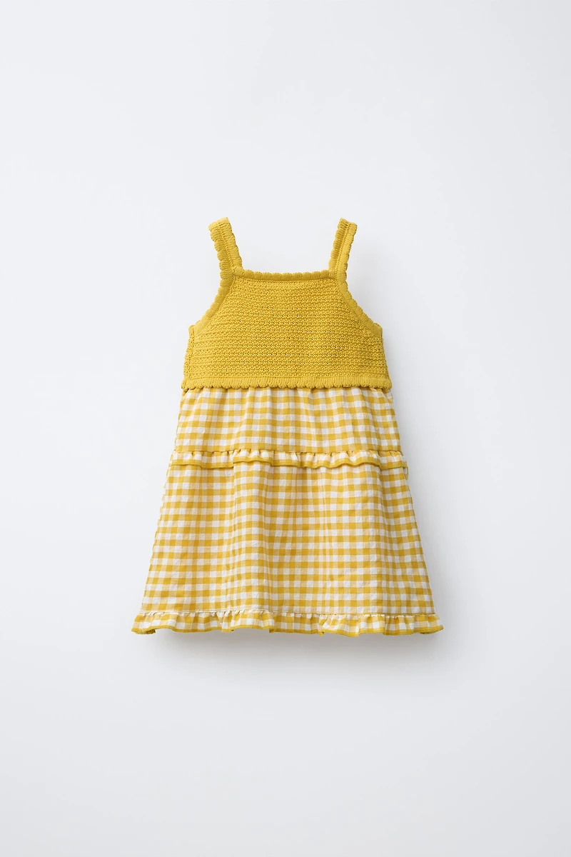 ROBE BIMATIÈRE EN MAILLE CARREAUX VICHY CITRONS CASA LAWA X ZARA KIDS
