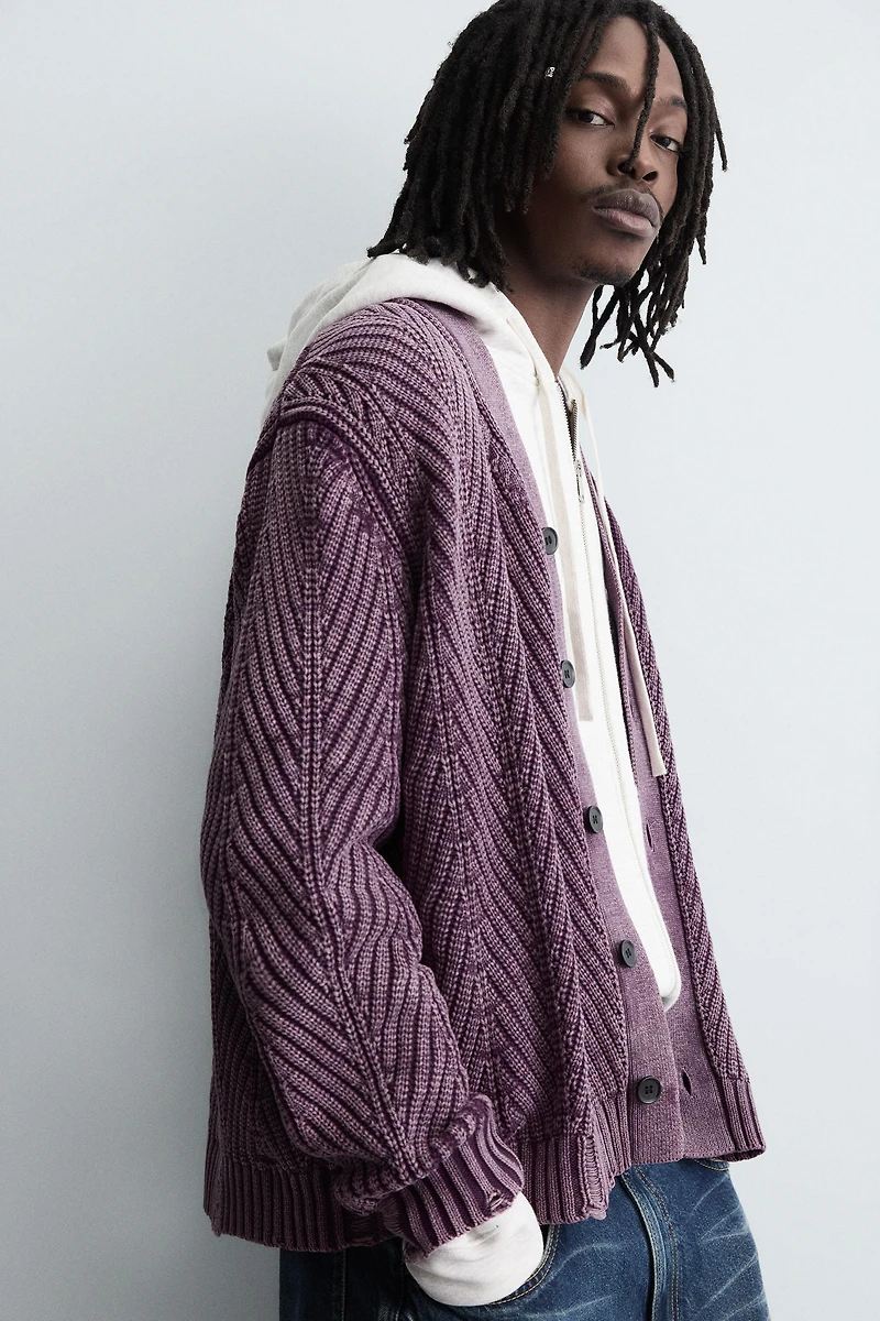 TEXTURED CARDIGAN WITH DISTRESSED EFFECT
