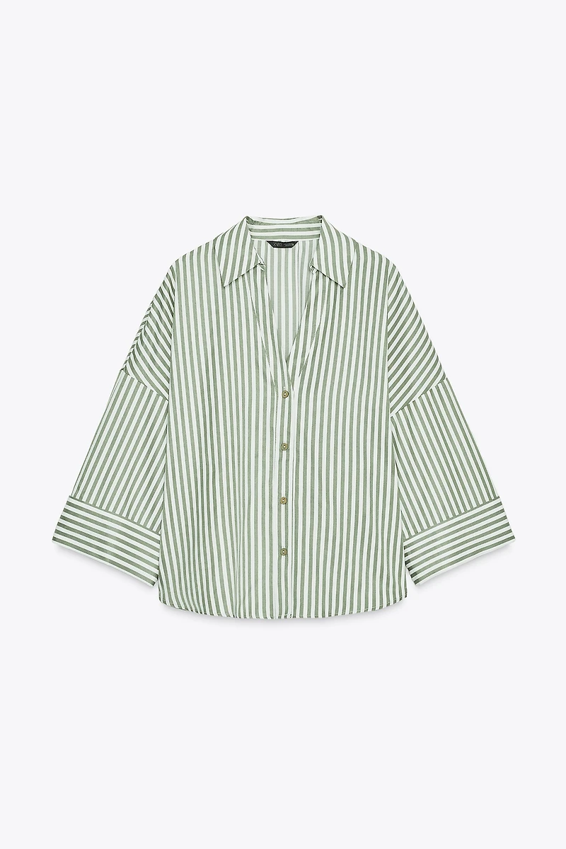 STRIPED SHIRT WITH CUFFED SLEEVES