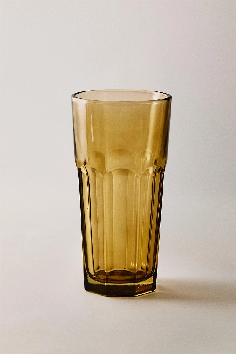 FACETED RAISED DESIGN GLASS SOFT DRINK TUMBLER