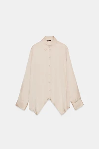 ASYMMETRIC HEM SATIN EFFECT SHIRT