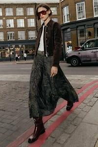 BELTED ANIMAL PRINT MIDI SKIRT