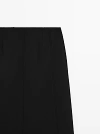 Jupe midi droite fendue laine