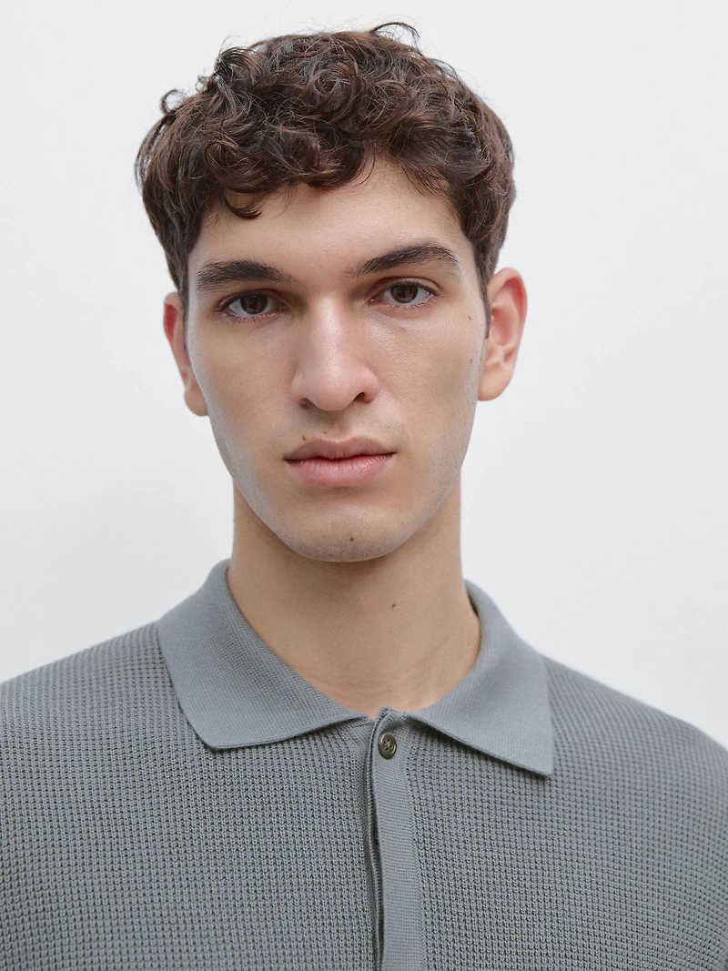 Textured cotton knit polo shirt