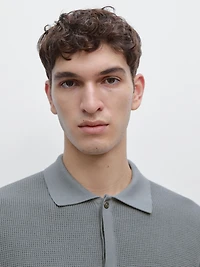 Textured cotton knit polo shirt