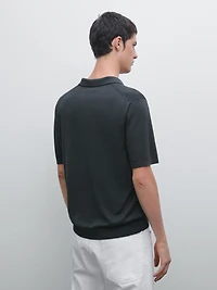 Knit polo shirt with coloured collar detail