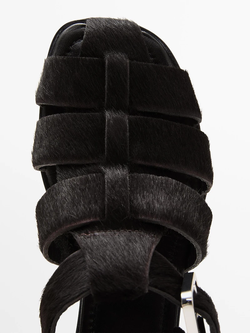 Cage sandals with faux fur