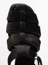Cage sandals with faux fur