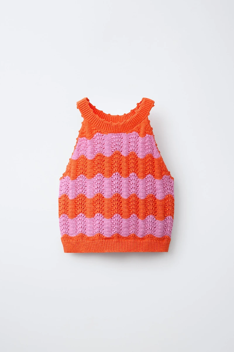STRIPED CROCHET KNIT TOP