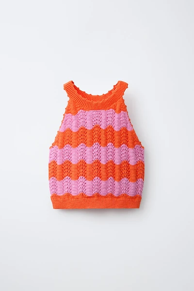STRIPED CROCHET KNIT TOP