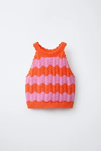 STRIPED CROCHET KNIT TOP