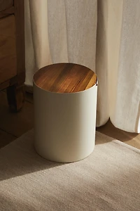 POUBELLE DE SALLE DE BAIN MÉTAL COUVERCLE BOIS