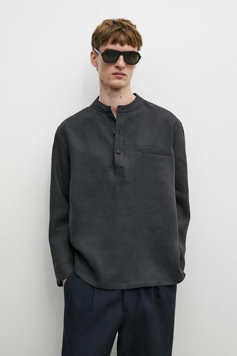 Linen button-up shirt with stand collar - LIMITED EDITION