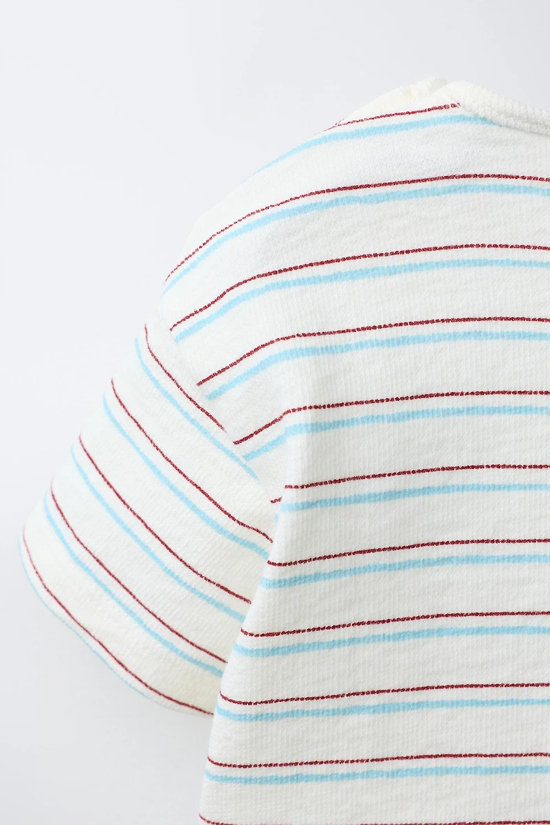 EMBROIDERED STRIPED TEXT T-SHIRT