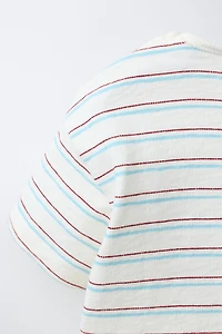 EMBROIDERED STRIPED TEXT T-SHIRT