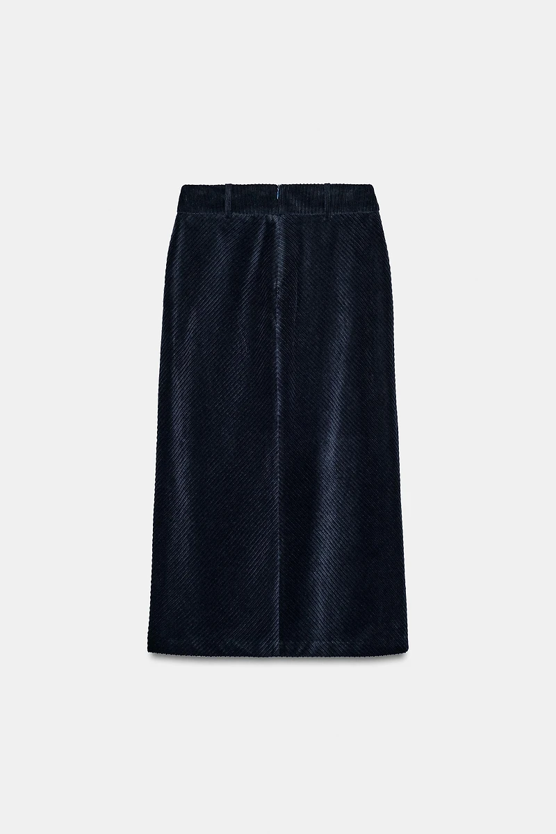 STRAIGHT CORDUROY MIDI SKIRT