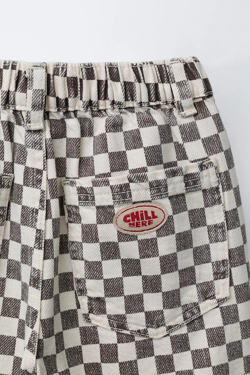CHECKERBOARD BAGGY TWILL PANTS