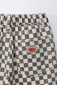 CHECKERBOARD BAGGY TWILL PANTS