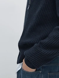 Ribbed knit cotton and wool cardigan with zip