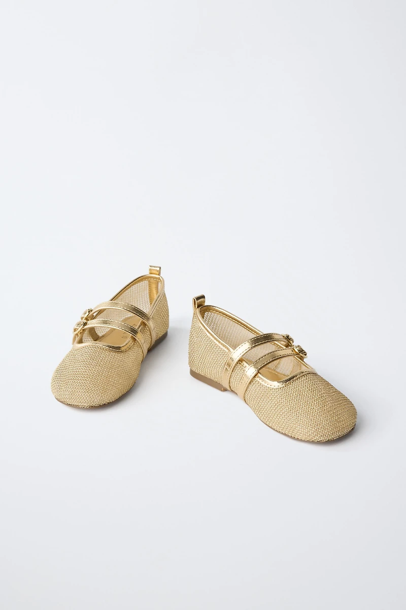 METALLIC DOUBLE STRAP BALLET FLATS