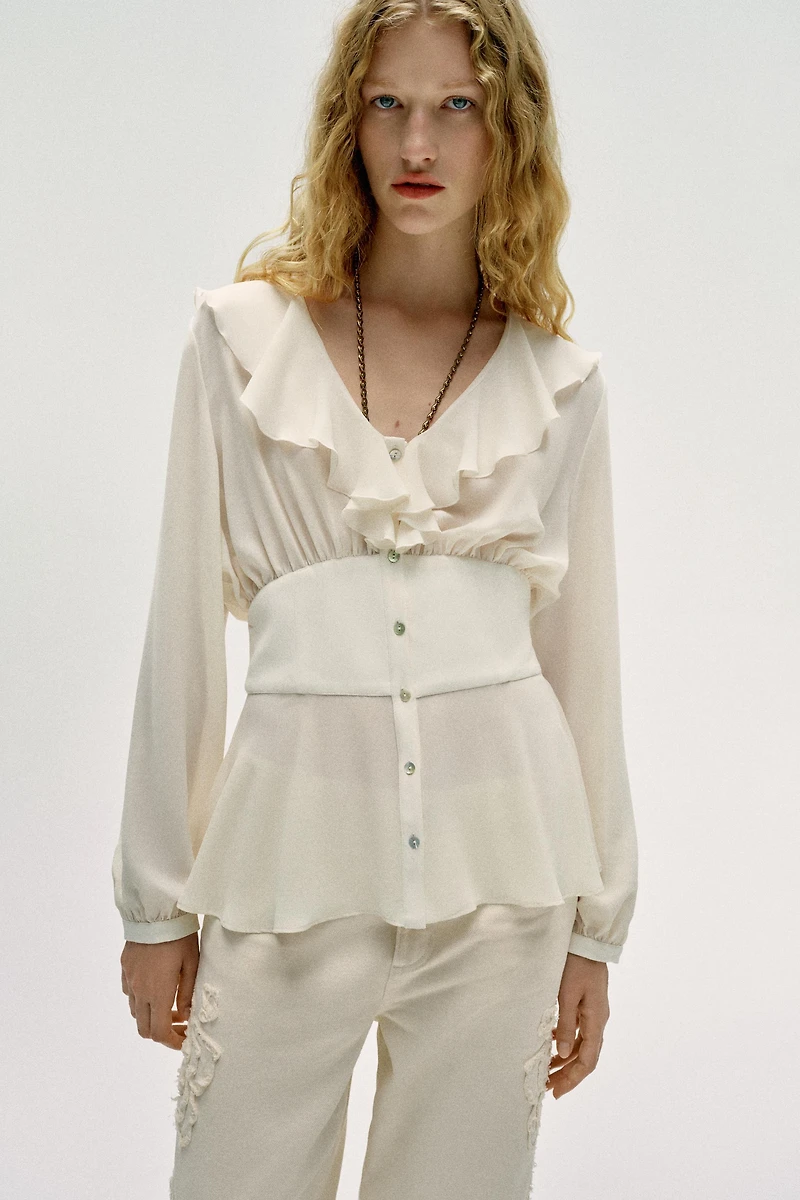 RUFFLED FITTED-WAIST SHIRT