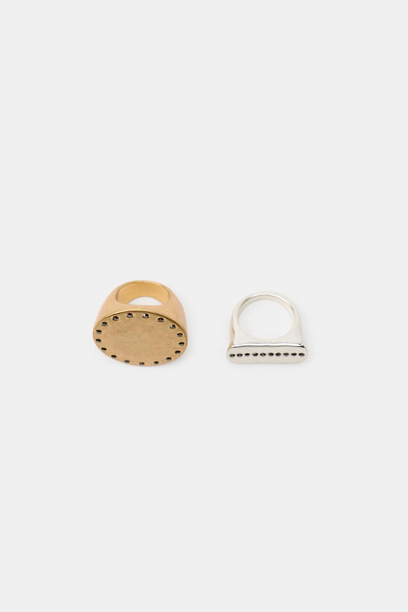 LOT DE 2 BAGUES COMBINÉES FORMES GÉOMÉTRIQUES