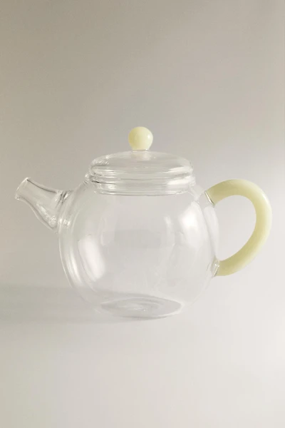 BOROSILICATE GLASS TEAPOT WITH COLOURED HANDLE