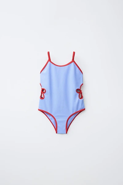 6-14 ANS / MAILLOT DE BAIN DÉCOUPÉ FLEUR CONTRASTÉ
