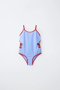 6-14 ANS / MAILLOT DE BAIN DÉCOUPÉ FLEUR CONTRASTÉ