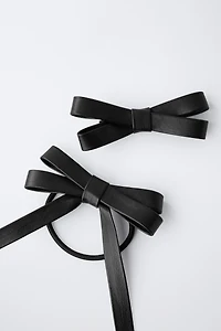 FAUX LEATHER BOW HAIR CLIP AND HAIR TIE PACK