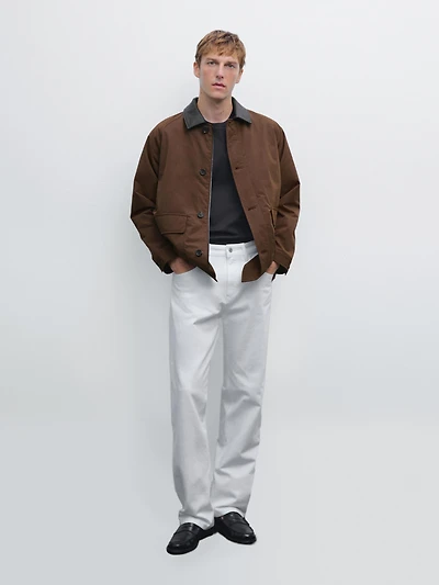 Short parka with collar detail