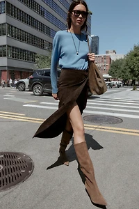 100% LEATHER WRAP MIDI SKIRT