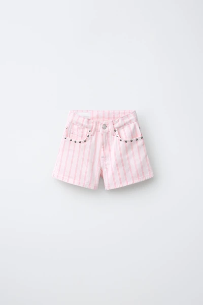 STRIPED DENIM SHORTS WITH STUDS