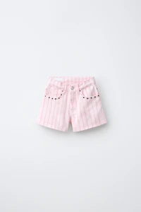 STRIPED DENIM SHORTS WITH STUDS