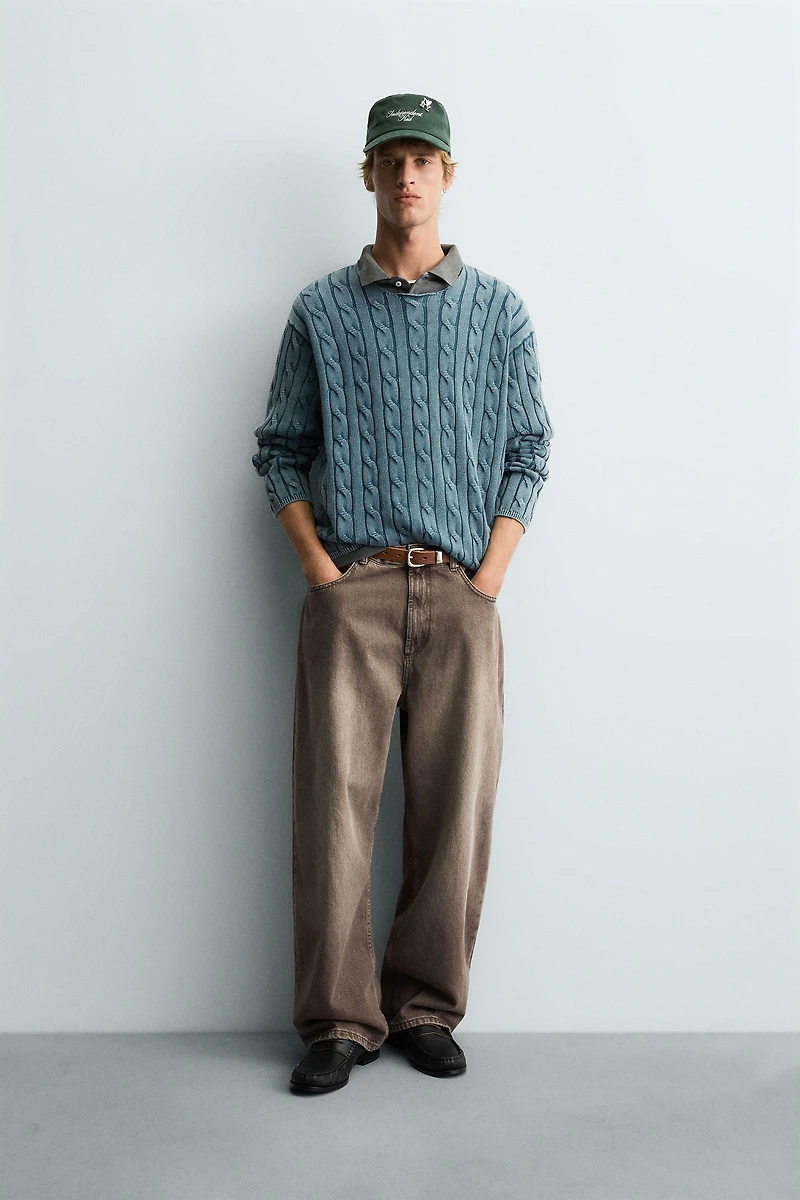WASHED CABLE KNIT SWEATER