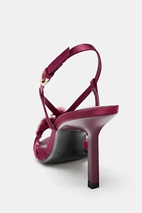 SATIN EFFECT FLORAL HEELED SANDALS
