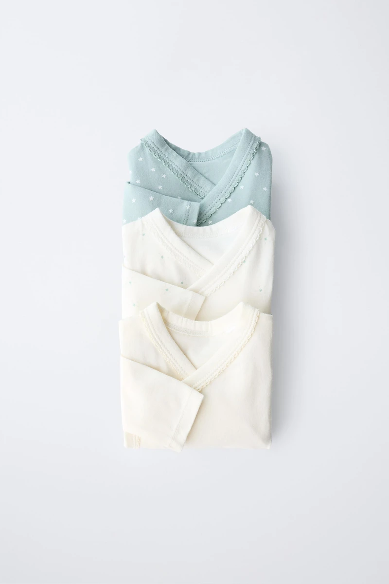 THREE-PACK OF KIMONO NECK STAR BODYSUITS