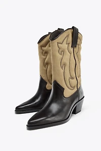 EMBROIDERED COMBINED LEATHER BOOTS
